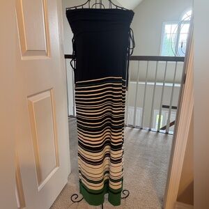 White House Black Market striped  Strapless Maxi Dress with Side Slit